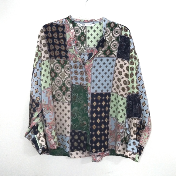 Zara Tops - Zara Paisley Patchwork Button-down Top M